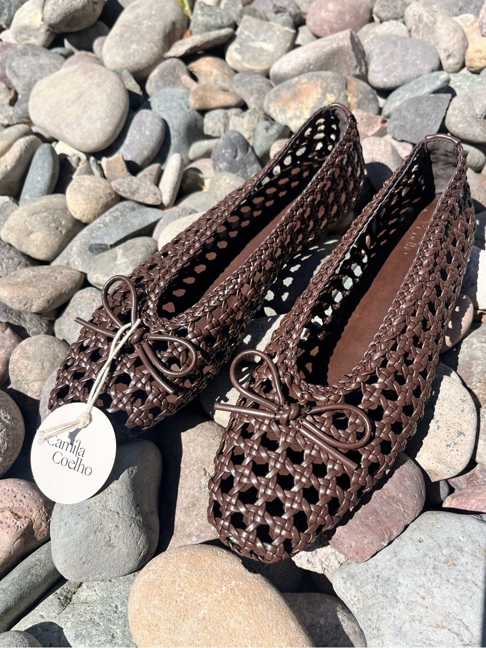 Camila Coelho Chocolate Brown Woven Ballet Flats NWT